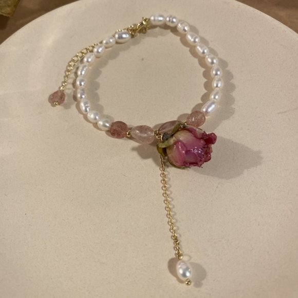 Gold Plated Eternal Flower Natural Freshwater Pearls Charm Bracelets - Picture 8 of 15